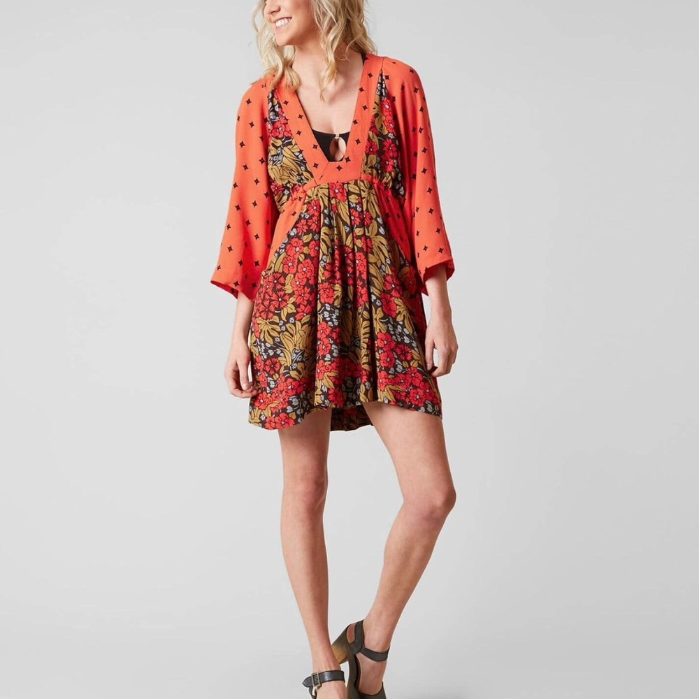 Free People Tallula Dress Cherry Combo Bohemian Botanical Floral Swing